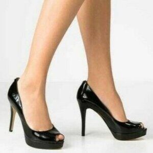 Cole Haan Nike Air SZ 9 Black Leather Peep Toe Stiletto Heels Party Sexy Retro F